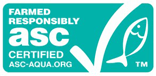 Label « Farmed responsibly ASC certified (asc-aqua.org) »