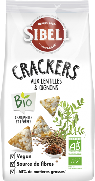 Crackers aux lentilles et oignons confits bio